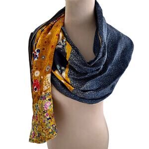 Vintage 100% Silk Geisha Asian Japanese Abstract Art Print Scarf Wrap 68" x 17"